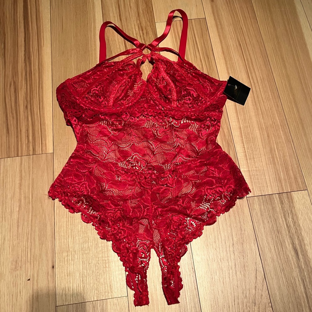 NWT Just Sexy Lingerie Red crotchless bodysuit/teddy  in size XL